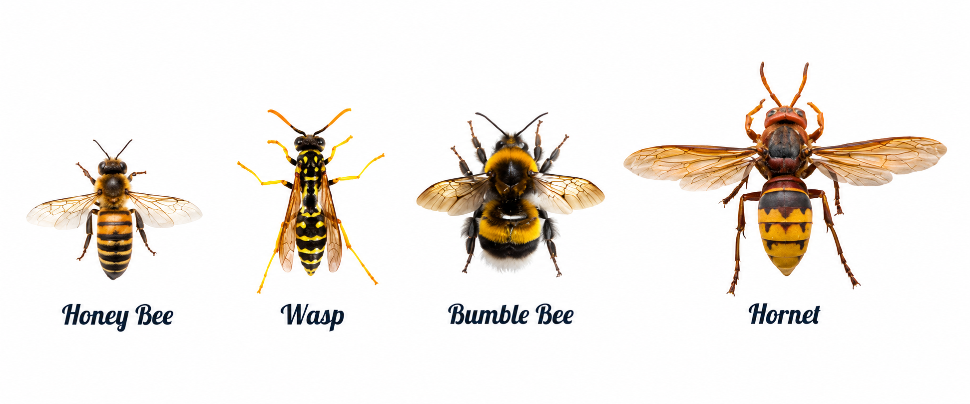 Comparison of Honey Bee, Wasp, Bumble Bee, and Hornet