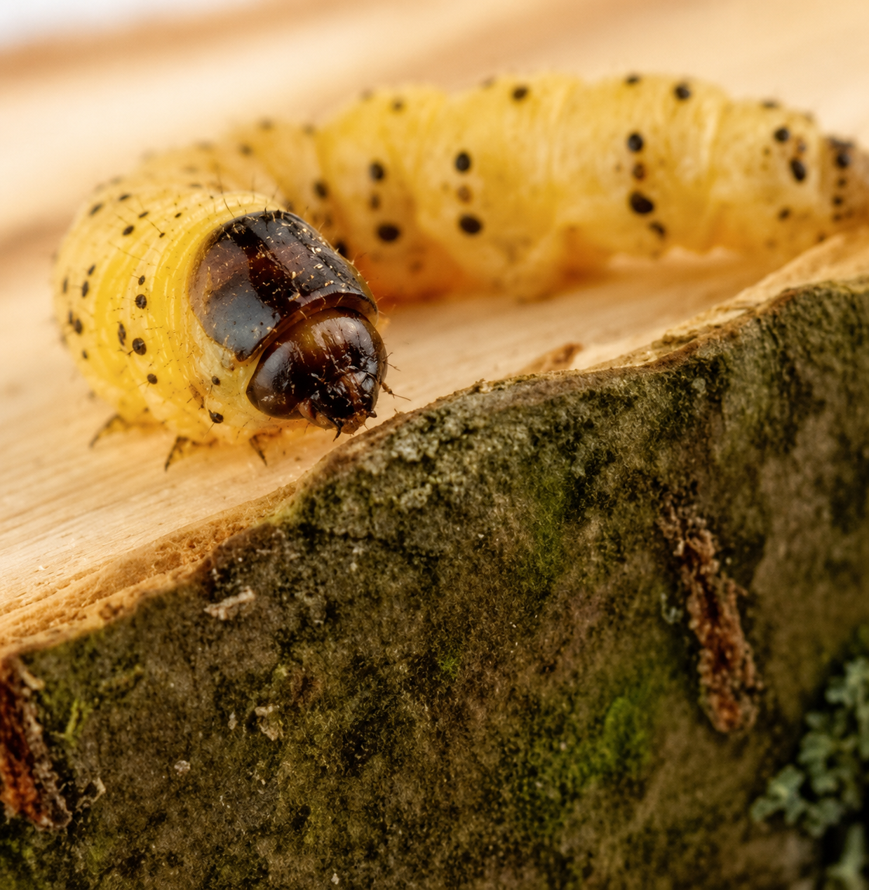 Woodworm larva on timber