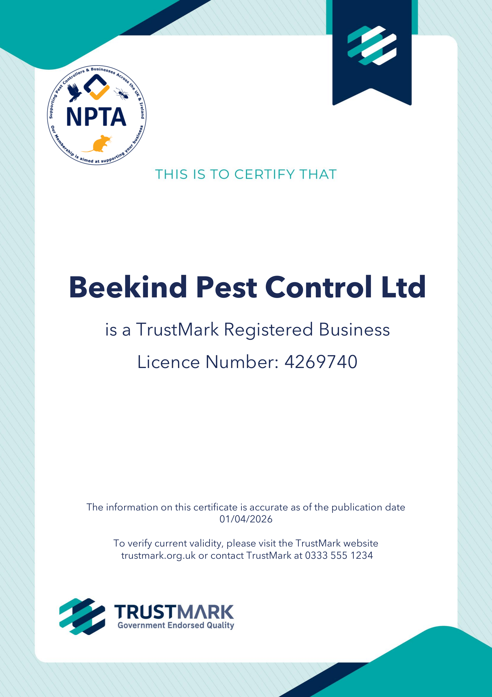 TrustMark Registered Business Certificate